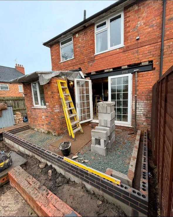 Rear extension foundations and blockwork under construction